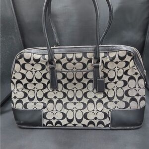 Coach Black and Gray Signature Print with Leather Accents
